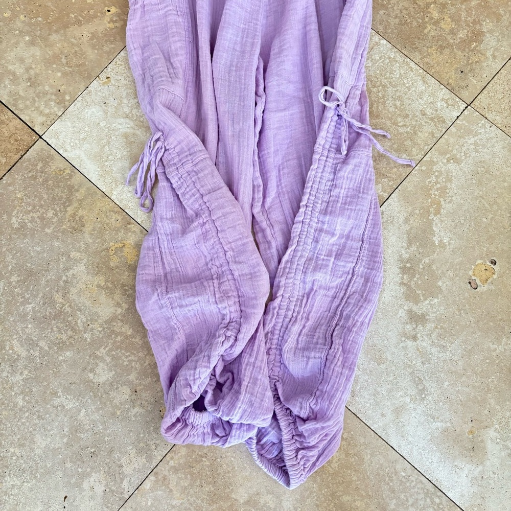 Out from Under Lavender Romper Jumpsuit w Oversized Bottoms and Cinching Ties UO - Picture 13 of 15